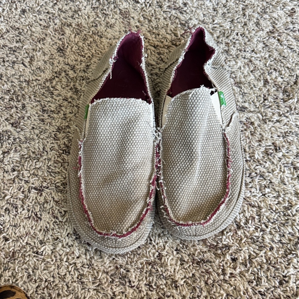 Mens Sanuk Casual Slip-On Shoes - Beige and Red